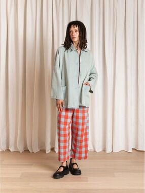 Ali Golden Oversized Minimalist Denim Chore Jacket Light Wash Bleached Blue